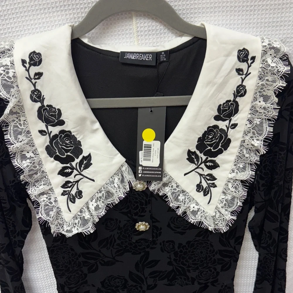 Jawbreaker Black Floral Lace Long Sleeve Velvet Devour Dress NWT - Picture 7 of 11